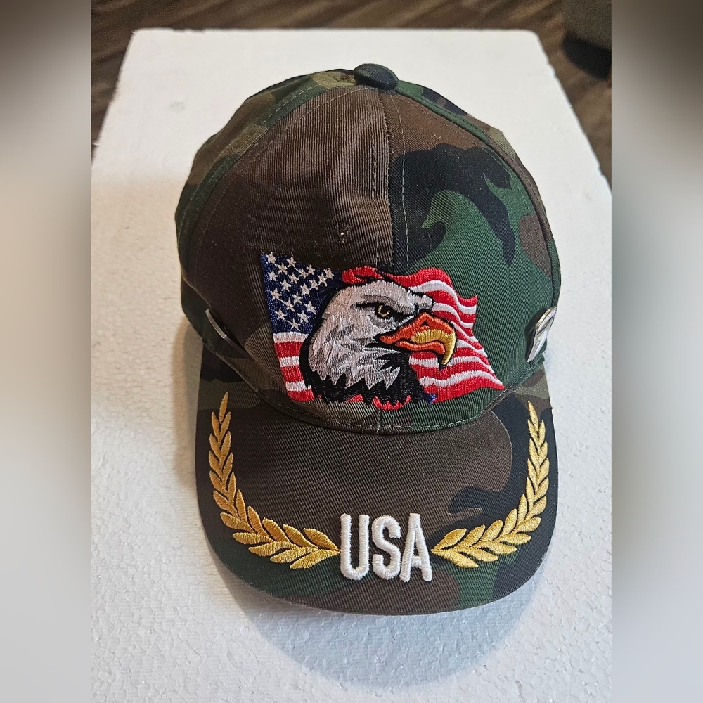 🩵Junior August camouflage baseball cap embroidered American flag💚